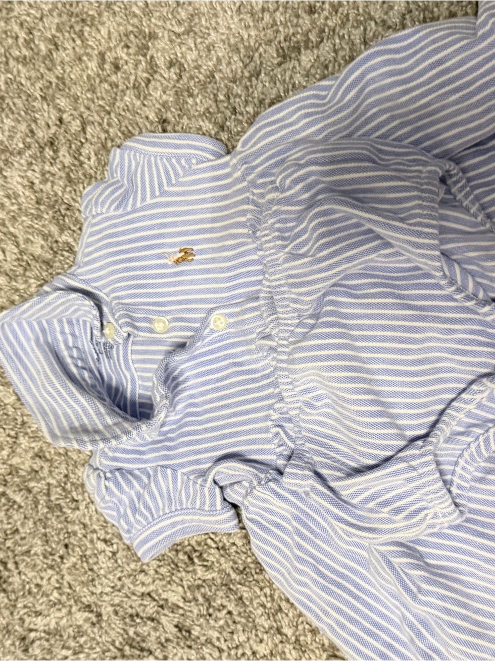 Polo by Ralph Lauren Light Blue and White Striped Oxford Baby Girls Dress